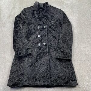 Kate Hill Faux Fur Coat Womens 4 Black Persian Lamb Astrakhan Double Breasted